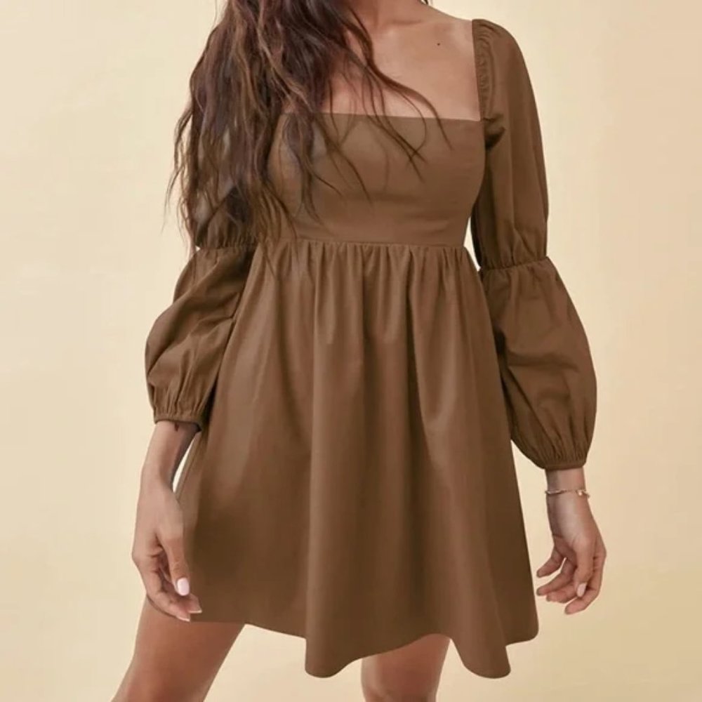 EXLURA Baby Doll Dress - Brown/Rust Color
